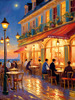 Impressionistic Art of a Dreamy Seaside Cafe with Lanterns and Distant Guitar Sound