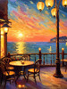 Impressionistic Art of a Dreamy Seaside Cafe with Lanterns and Distant Guitar Sound