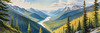 Printable Art of Realistic Mountain Landscape with Eagle's-Eye View of Forests and Rivers