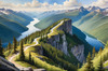 Printable Art of Realistic Mountain Landscape with Eagle's-Eye View of Forests and Rivers