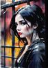 Printable Art of a Moody Emo Girl with Dark Hair and Black Nail Polish by a Rainy Window