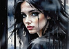 Printable Art of a Moody Emo Girl with Dark Hair and Black Nail Polish by a Rainy Window