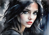 Printable Art of a Moody Emo Girl with Dark Hair and Black Nail Polish by a Rainy Window