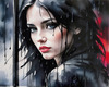 Printable Art of a Moody Emo Girl with Dark Hair and Black Nail Polish by a Rainy Window