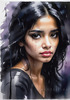 Printable Art of a Moody Emo Girl with Dark Hair and Black Nail Polish by a Rainy Window