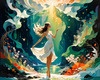 Enchanted Cove with Dancers under Aurora - Romantic Landscape Art