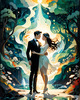 Enchanted Cove with Dancers under Aurora - Romantic Landscape Art