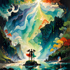 Enchanted Cove with Dancers under Aurora - Romantic Landscape Art