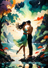 Enchanted Cove with Dancers under Aurora - Romantic Landscape Art