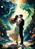 Enchanted Cove with Dancers under Aurora - Romantic Landscape Art