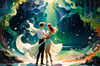 Enchanted Cove with Dancers under Aurora - Romantic Landscape Art