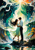 Enchanted Cove with Dancers under Aurora - Romantic Landscape Art