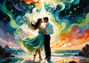 Enchanted Cove with Dancers under Aurora - Romantic Landscape Art