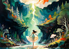 Enchanted Cove with Dancers under Aurora - Romantic Landscape Art