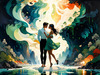 Enchanted Cove with Dancers under Aurora - Romantic Landscape Art