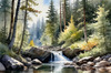 Enchanted Forest Brook Cascading Over Rocks with Tree and Sky Reflections Art Print