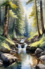 Enchanted Forest Brook Cascading Over Rocks with Tree and Sky Reflections Art Print