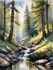 Enchanted Forest Brook Cascading Over Rocks with Tree and Sky Reflections Art Print