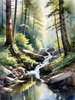 Enchanted Forest Brook Cascading Over Rocks with Tree and Sky Reflections Art Print