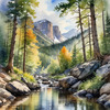 Enchanted Forest Brook Cascading Over Rocks with Tree and Sky Reflections Art Print
