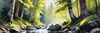 Enchanted Forest Brook Cascading Over Rocks with Tree and Sky Reflections Art Print