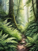 Enchanted Forest Art with Soft Green Light Filtering Through Dense Ferns