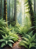 Enchanted Forest Art with Soft Green Light Filtering Through Dense Ferns
