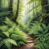 Enchanted Forest Art with Soft Green Light Filtering Through Dense Ferns