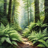 Enchanted Forest Art with Soft Green Light Filtering Through Dense Ferns
