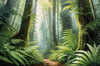 Enchanted Forest Art with Soft Green Light Filtering Through Dense Ferns