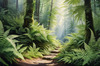 Enchanted Forest Art with Soft Green Light Filtering Through Dense Ferns