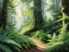 Enchanted Forest Art with Soft Green Light Filtering Through Dense Ferns