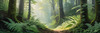 Enchanted Forest Art with Soft Green Light Filtering Through Dense Ferns