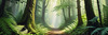Enchanted Forest Art with Soft Green Light Filtering Through Dense Ferns