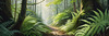 Enchanted Forest Art with Soft Green Light Filtering Through Dense Ferns