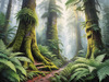 Misty Old-Growth Rainforest with Moss-Covered Trees and Vibrant Ferns Wall Art