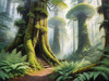 Misty Old-Growth Rainforest with Moss-Covered Trees and Vibrant Ferns Wall Art