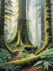 Misty Old-Growth Rainforest with Moss-Covered Trees and Vibrant Ferns Wall Art