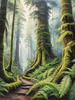 Misty Old-Growth Rainforest with Moss-Covered Trees and Vibrant Ferns Wall Art