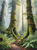 Misty Old-Growth Rainforest with Moss-Covered Trees and Vibrant Ferns Wall Art