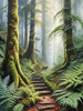 Misty Old-Growth Rainforest with Moss-Covered Trees and Vibrant Ferns Wall Art