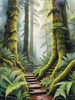 Misty Old-Growth Rainforest with Moss-Covered Trees and Vibrant Ferns Wall Art