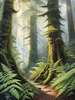 Misty Old-Growth Rainforest with Moss-Covered Trees and Vibrant Ferns Wall Art