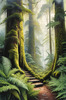 Misty Old-Growth Rainforest with Moss-Covered Trees and Vibrant Ferns Wall Art