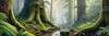 Misty Old-Growth Rainforest with Moss-Covered Trees and Vibrant Ferns Wall Art