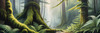 Misty Old-Growth Rainforest with Moss-Covered Trees and Vibrant Ferns Wall Art