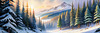 Enchanted Snowy Pine Forest with Sunlight Piercing Through Canopy