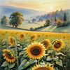 Fields of Sunflowers Facing the Setting Sun with Orange and Yellow Glow