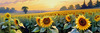 Fields of Sunflowers Facing the Setting Sun with Orange and Yellow Glow