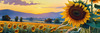 Fields of Sunflowers Facing the Setting Sun with Orange and Yellow Glow